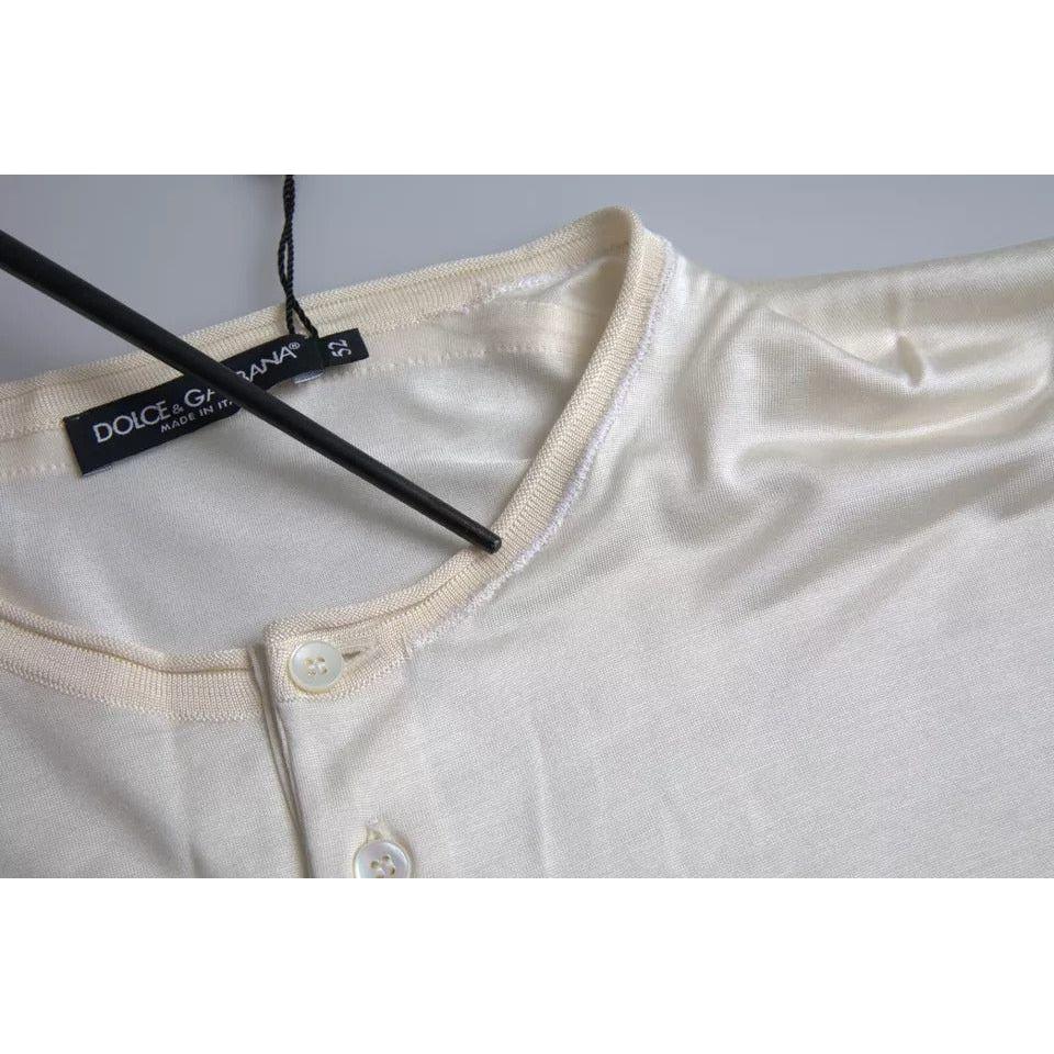 Dolce & Gabbana White Short Button Closure Silk Top T-shirt TSH84862-52