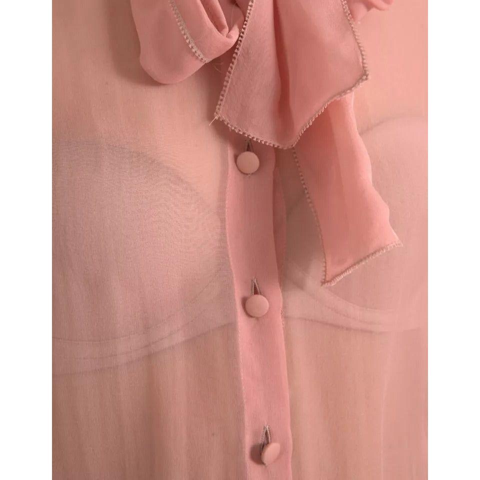 Dolce & Gabbana Pink Long Sleeves Ascot Collar Top Blouse