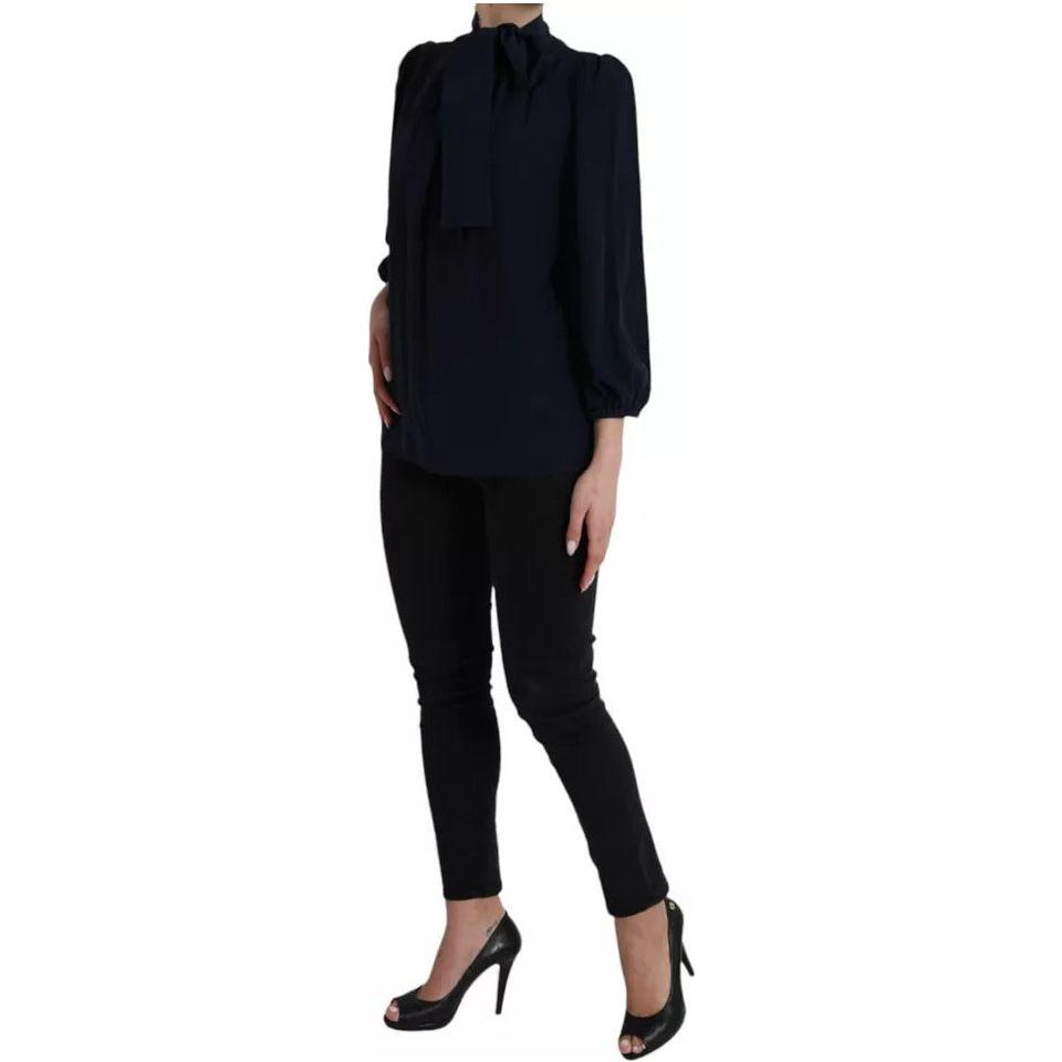 Dolce & Gabbana Blue Long Sleeves Ascot Collar Blouse Top TSH852031-42