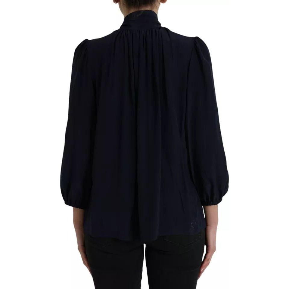 Dolce & Gabbana Blue Long Sleeves Ascot Collar Blouse Top TSH852031-42