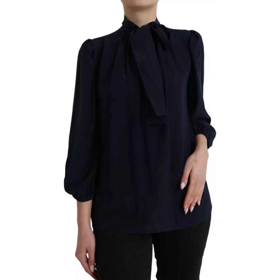 Dolce & Gabbana Blue Long Sleeves Ascot Collar Blouse Top TSH852031-42