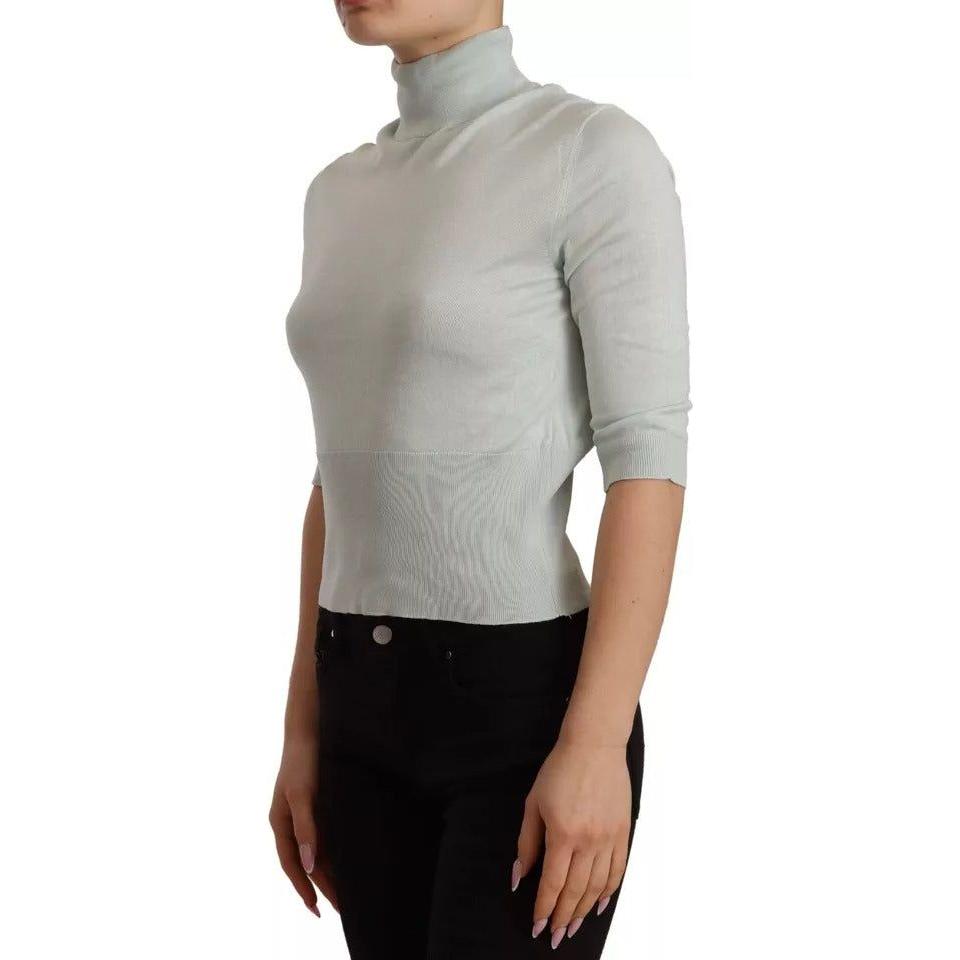 بلوزة من الحرير بأكمام 3/4 وياقة مدورة من دولتشي آند غابانا باللون الأخضر النعناعي