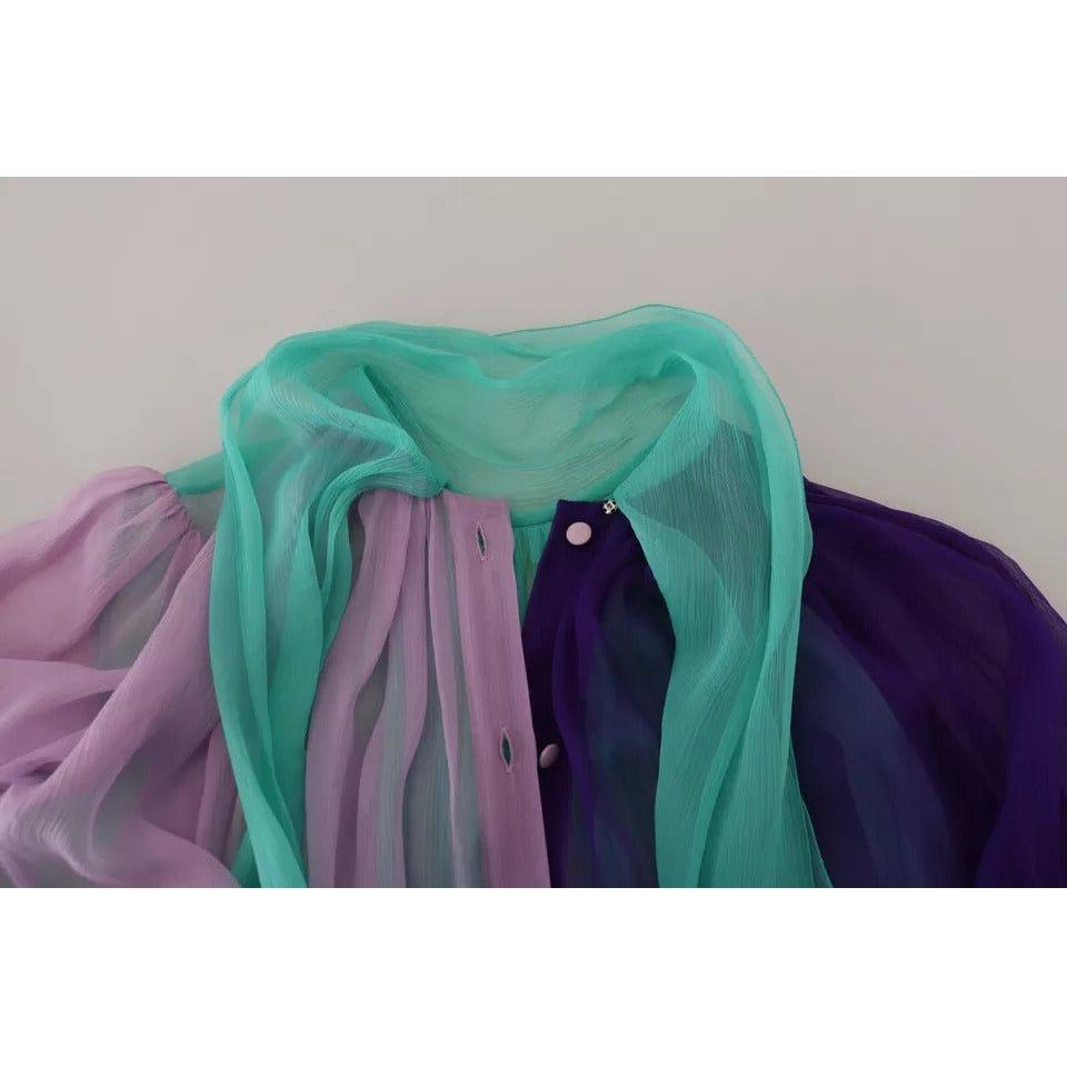 بلوزة دولتشي آند غابانا متعددة الألوان بأكمام طويلة وياقة أسكوت من الحرير