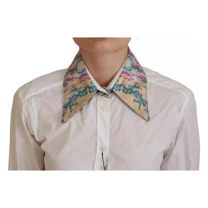 Dolce & Gabbana White Floral Jacquard Cotton Long Sleeves Top