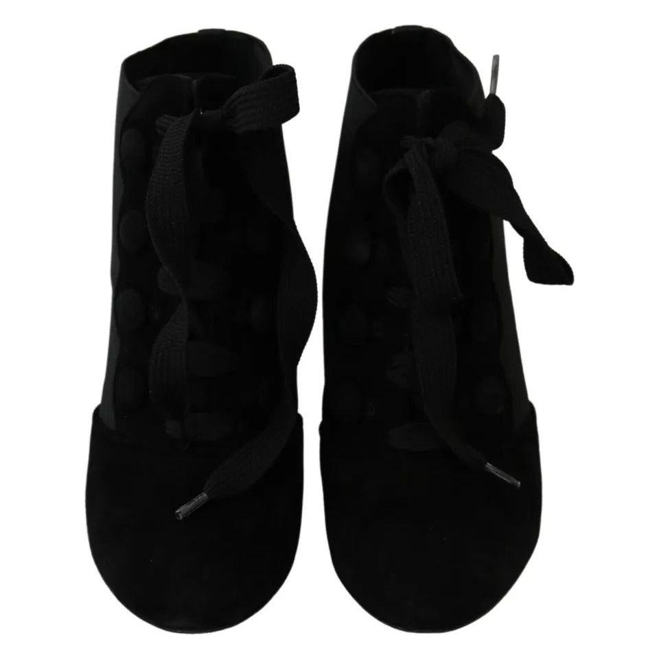 Dolce & Gabbana Black Suede Stretch Ankle Boots Booties Shoes LA7707-35.5