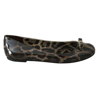Dolce & Gabbana Brown Leopard Ballerina Flats Leather Shoes