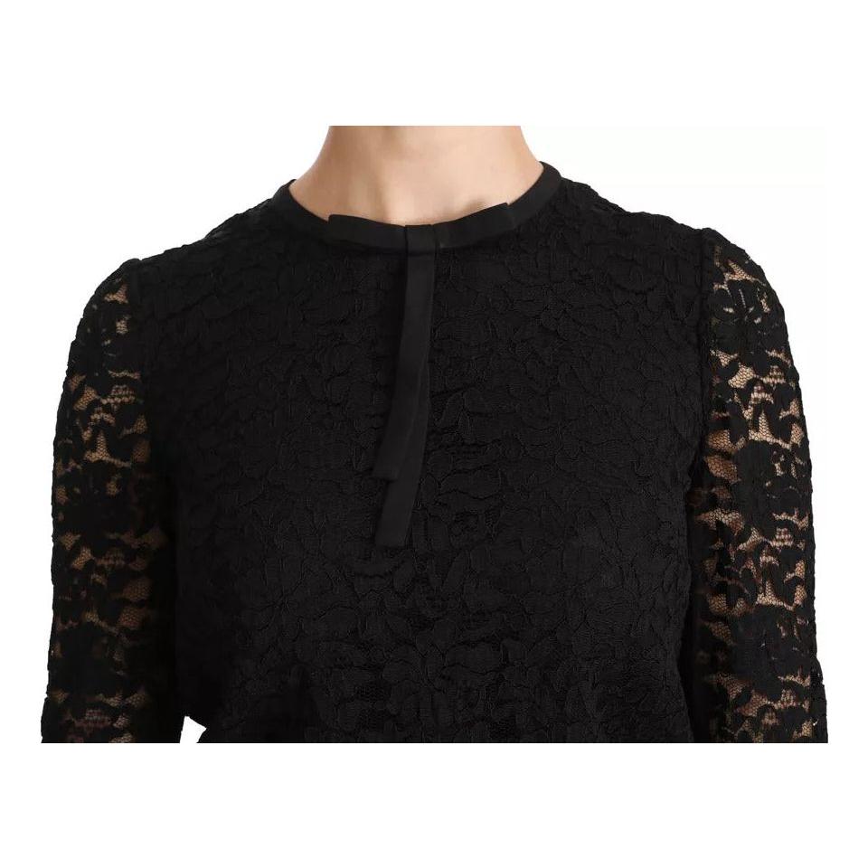 Dolce & Gabbana Black Lace Long Sleeve Blouse Nylon Top