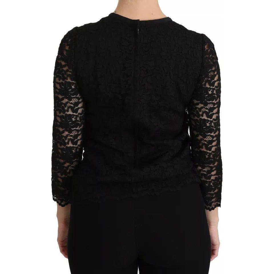 Dolce & Gabbana Black Lace Long Sleeve Blouse Nylon Top