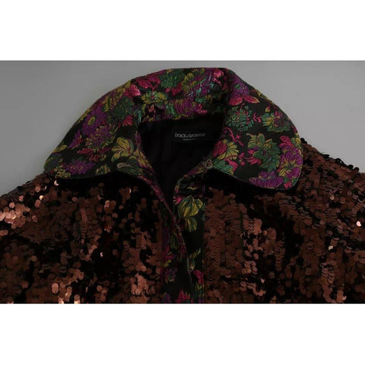 Dolce & Gabbana Multicolor Sequined Long Coat Jaquard Jacket JKT2699-40