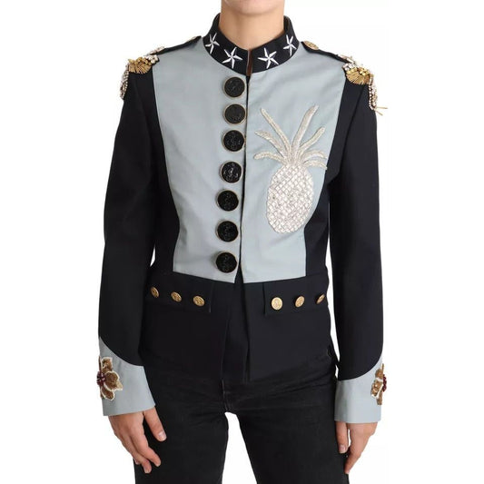 Dolce & Gabbana Blue Button Crystal Embellished Cotton Jacket JKT2413-42