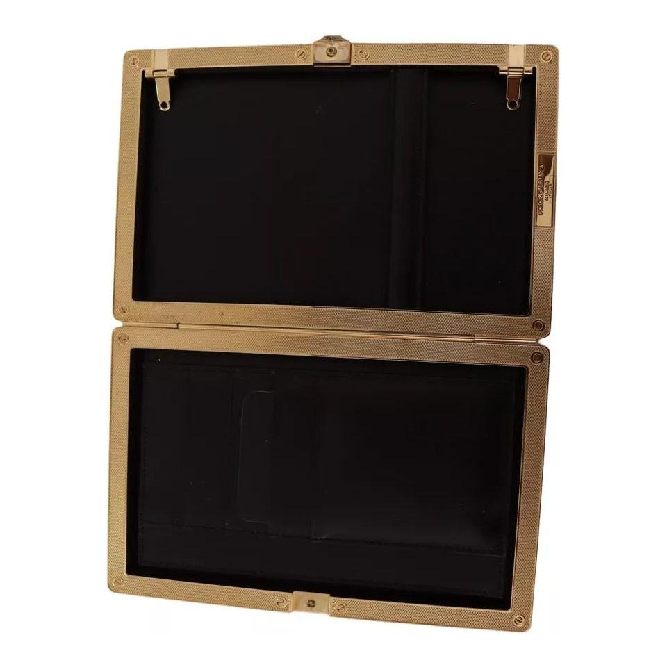 Dolce & Gabbana Black Silk Gold Frame Clutch Evening Party Purse Bag