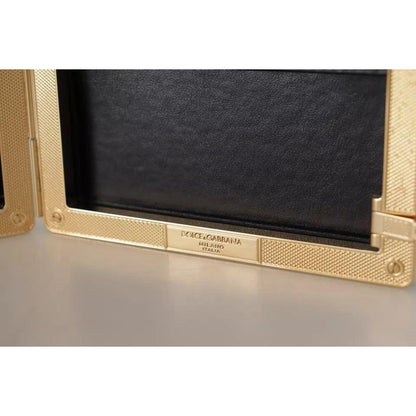 Dolce & Gabbana Black Silk Gold Frame Clutch Evening Party Purse Bag
