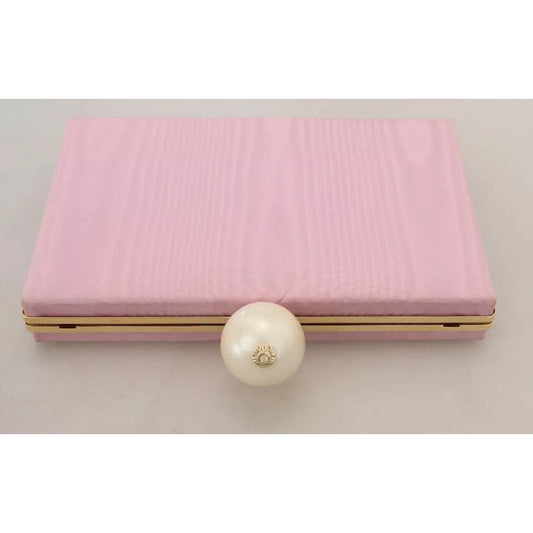 Dolce & Gabbana Pink Silk Gold Frame Clutch Evening Party Purse Bag BAG1006