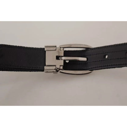 Dolce & Gabbana Black Velvet Silver Tone Metal Logo Buckle Belt