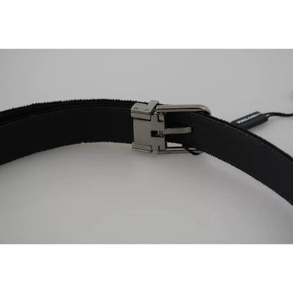 Dolce & Gabbana Black Velvet Leather Silver Buckle Belt