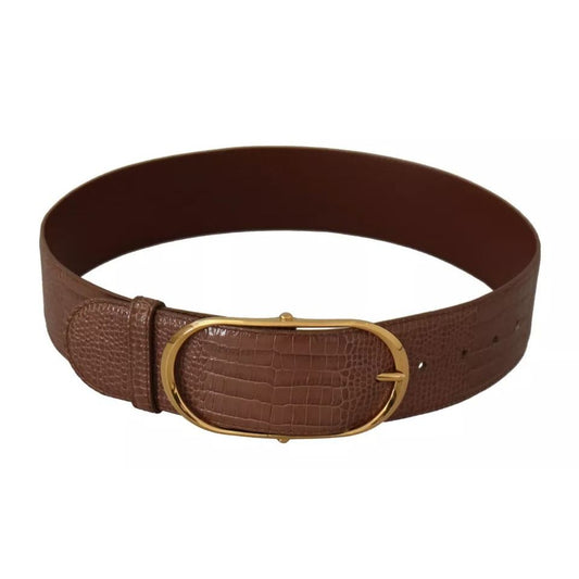 Dolce & Gabbana Brown Wide Waist Leather Gold Oval Metal Buckle Belt