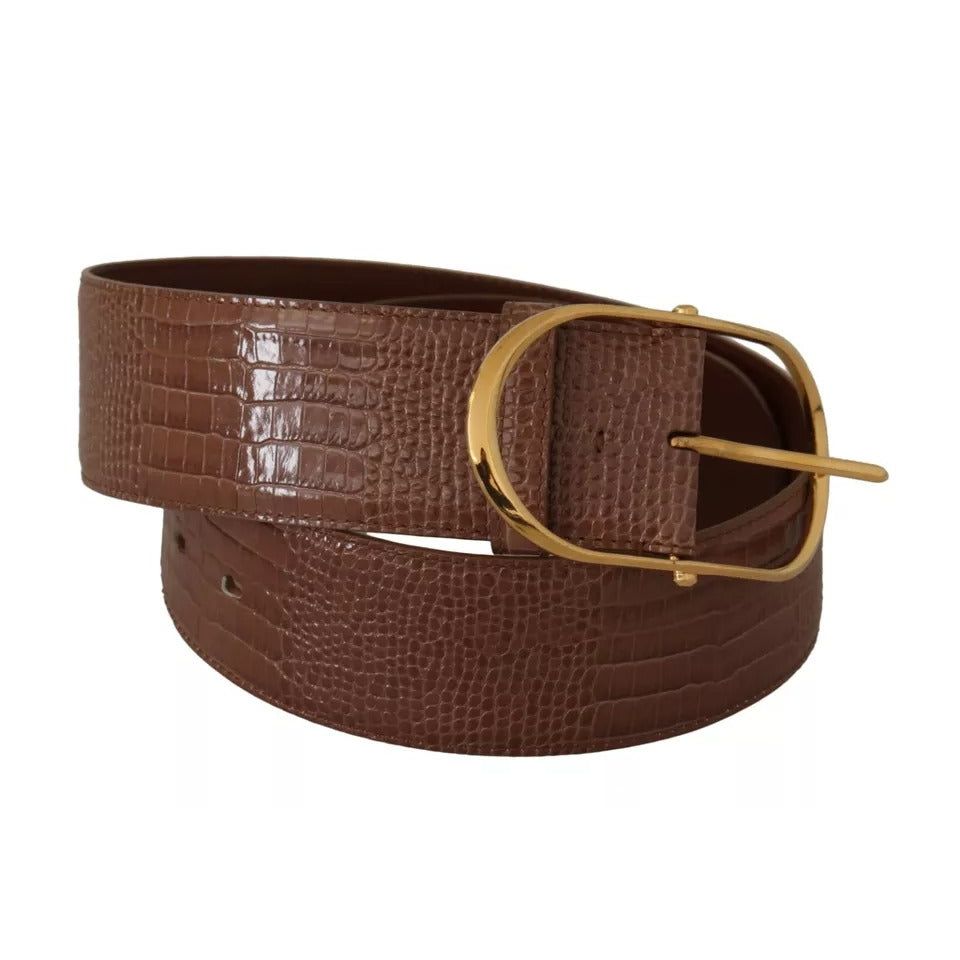 Dolce & Gabbana Brown Wide Waist Leather Gold Oval Metal Buckle Belt