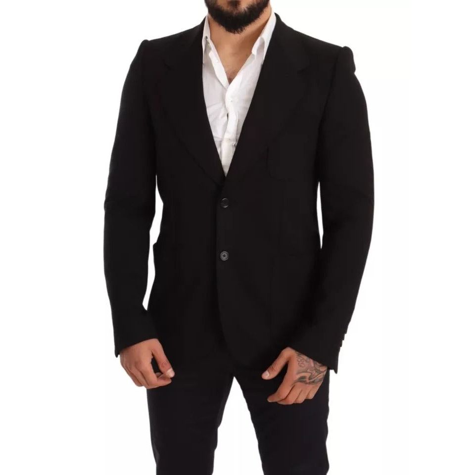 Dolce & Gabbana Black Wool Slim Fit Coat Jacket Blazer JKT2841-48