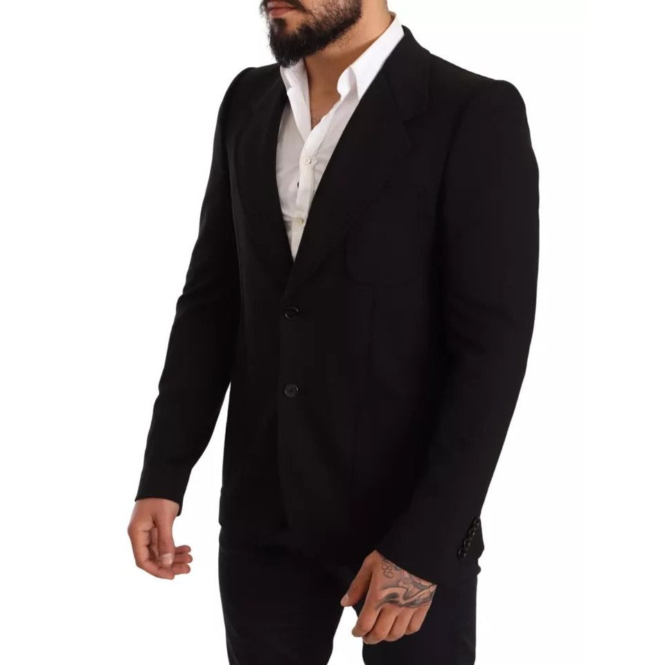 Dolce & Gabbana Black Wool Slim Fit Coat Jacket Blazer JKT2841-48