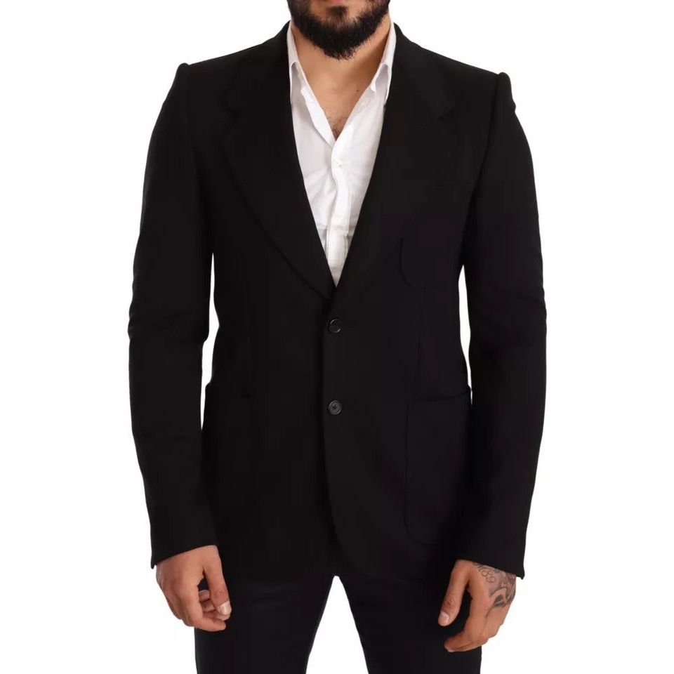Dolce & Gabbana Black Wool Slim Fit Coat Jacket Blazer JKT2841-48