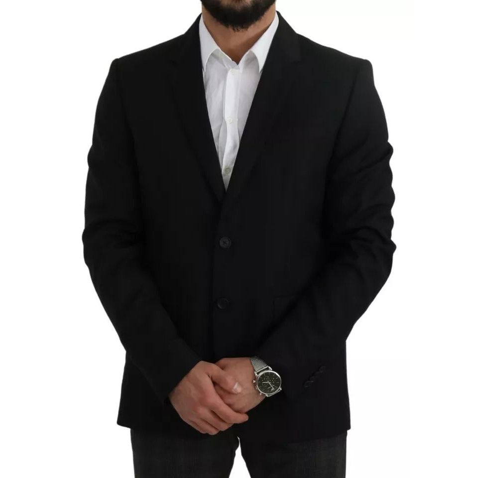 Dolce & Gabbana Black Wool Slim Fit Notch Jacket Blazer KOS1809-54