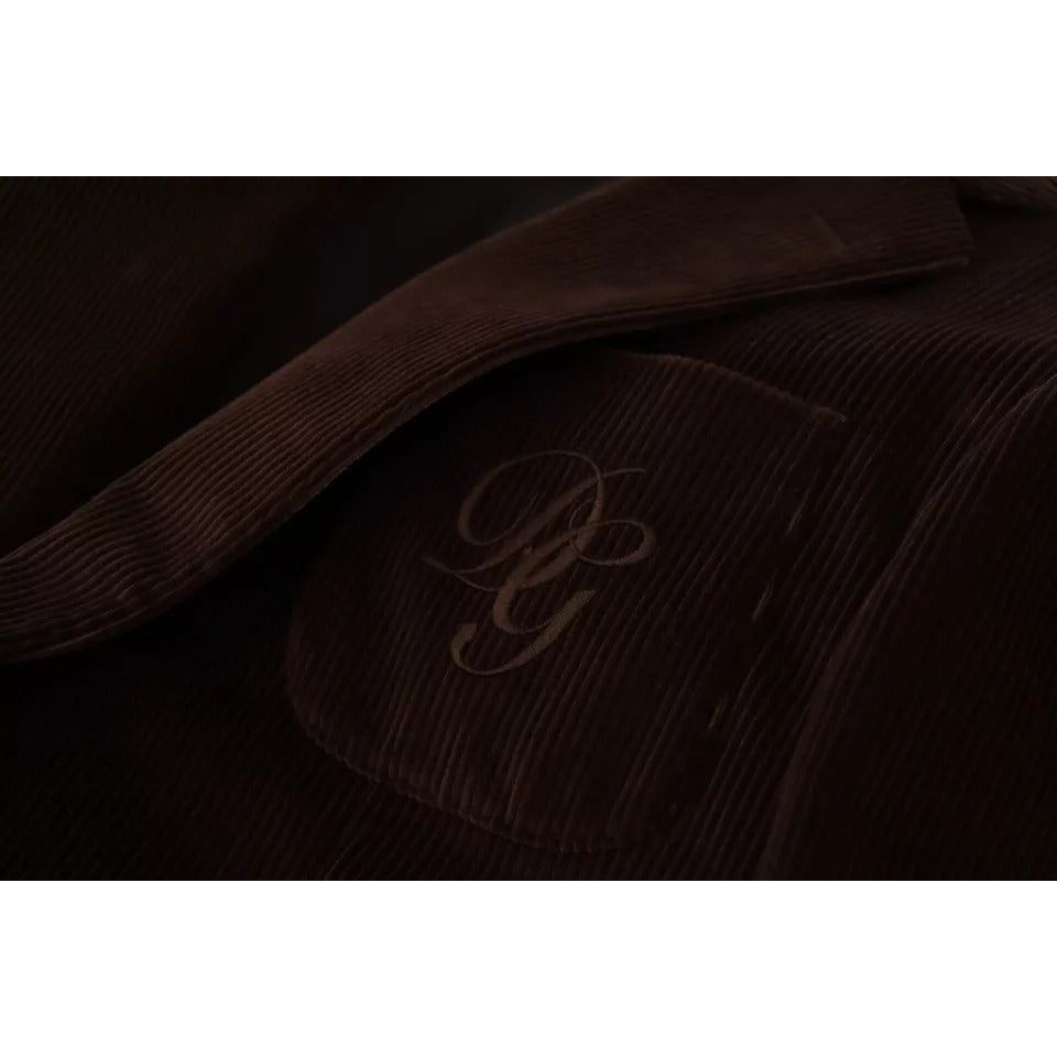 معطف بني من قماش مخملي ضيق من دولتشي آند غابانا، بليزر بشعار DG