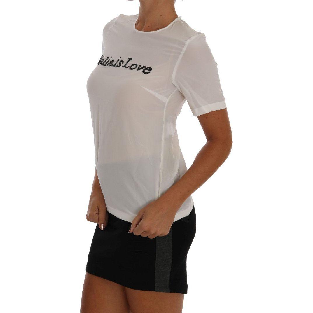 Dolce & Gabbana White Silk ITALIA IS LOVE Blouse T-shirt