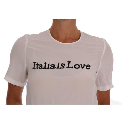 Dolce & Gabbana White Silk ITALIA IS LOVE Blouse T-shirt