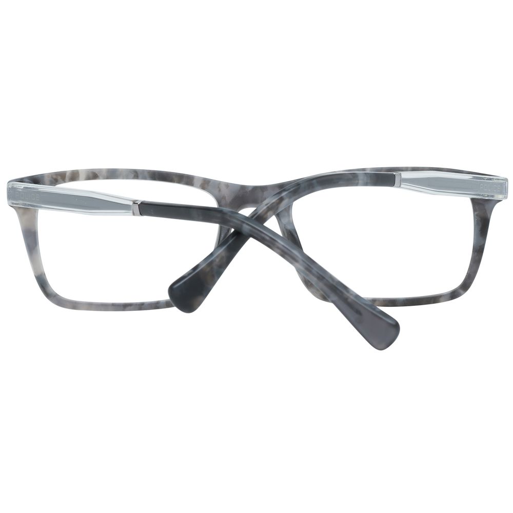 Police Gray Men Glasses Frame in full-rim design with grey plastic material and 52-19-145 size for men.