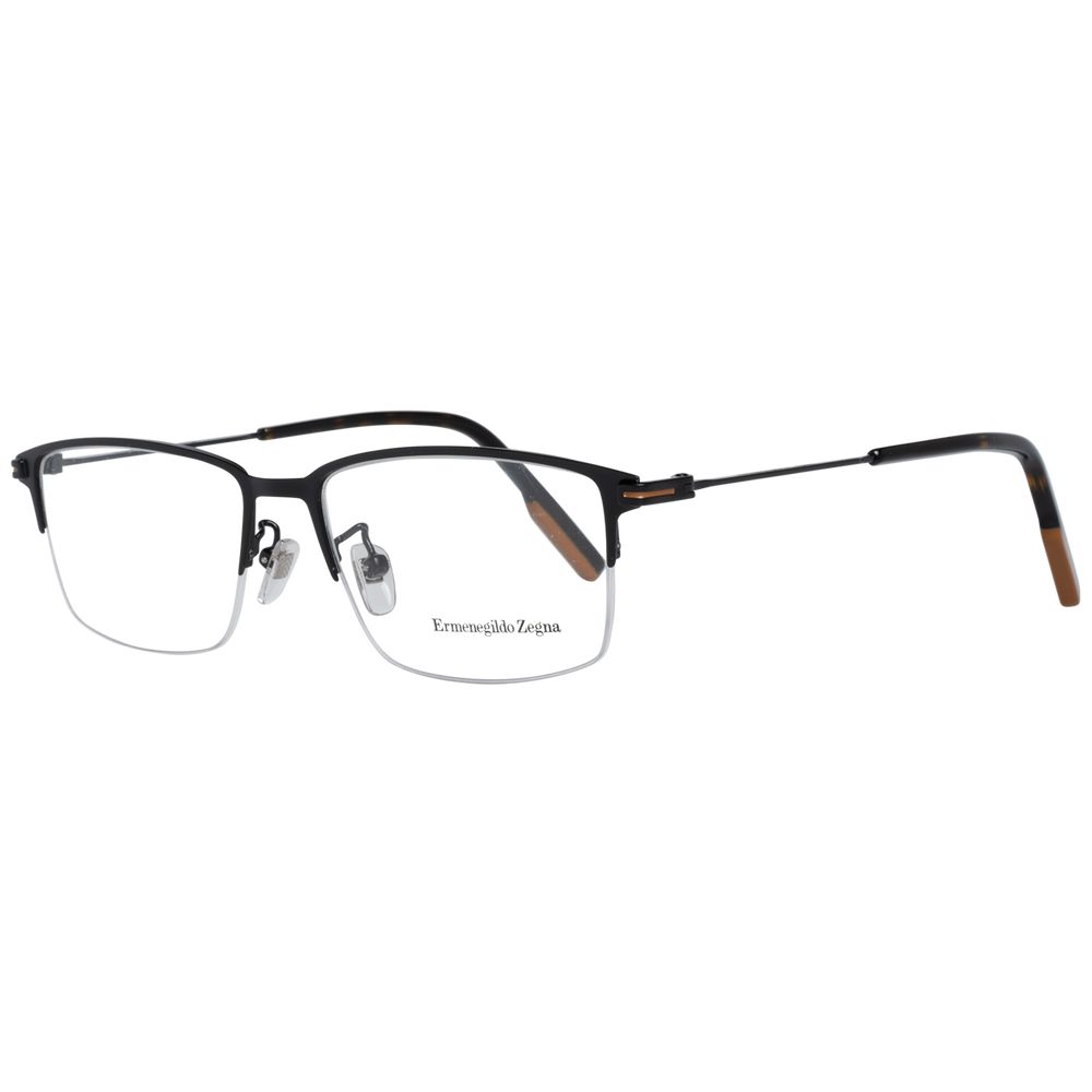 Ermenegildo Zegna Black Men Glasses Frame, metal half-rim design, 55-17-145 size, with branded case.