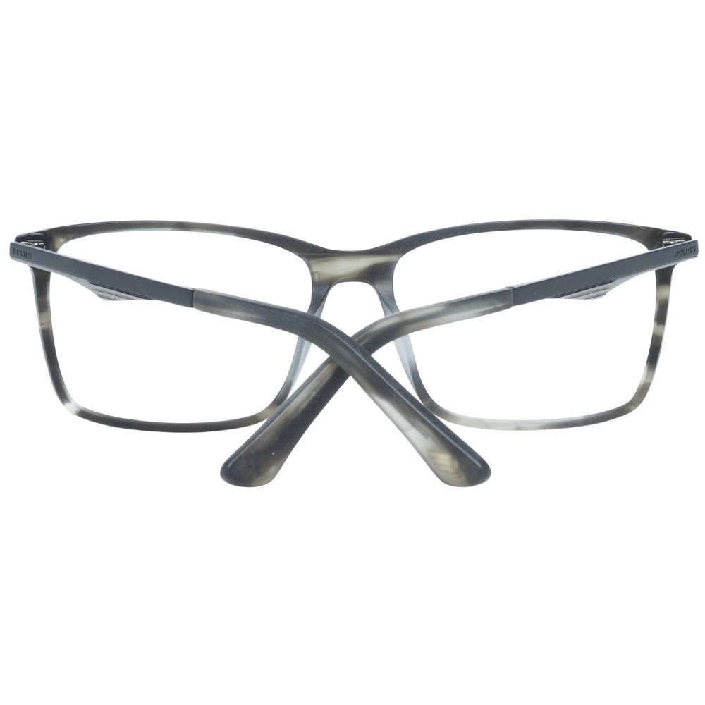 Police Gray Men Glasses Frame, full-rim rectangular grey plastic design, temples length 140, frame width 135, robust and stylish eyewear