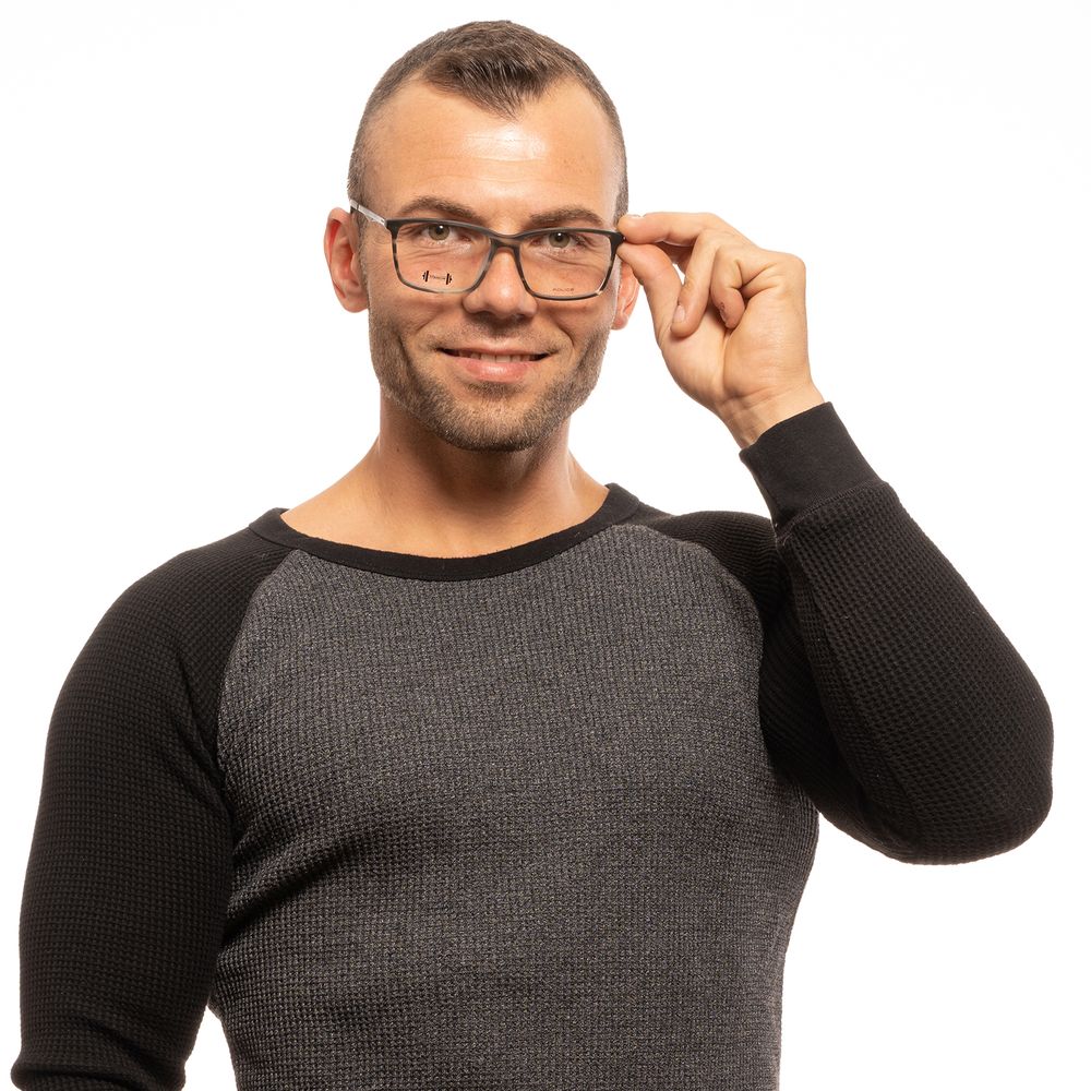 Man wearing Police Gray Men Glasses Frame with full-rim rectangle style