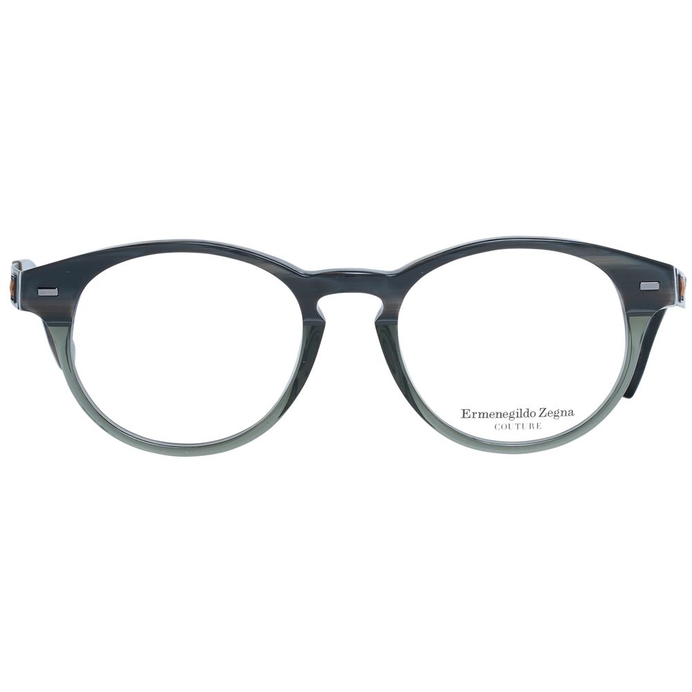 Ermenegildo Zegna Gray Men Glasses Frame in full-rim round style with gray plastic frame and demo lenses, size 49-18-145.