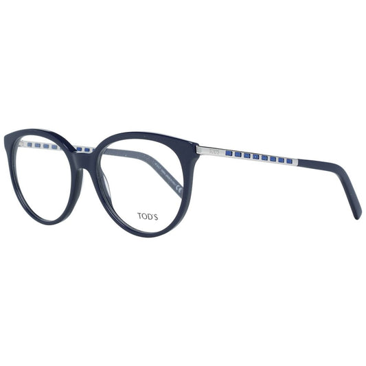 Tod's Blue Women Glasses Frame, round metal and plastic full-rim design with demo lenses, 53mm width, 17mm bridge, 143mm frame width.