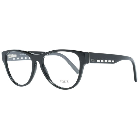 Tod's Black Women Glasses Frame in full-rim round style, plastic material, with branded case. Size 53-15-140, spring hinge, demo lenses.