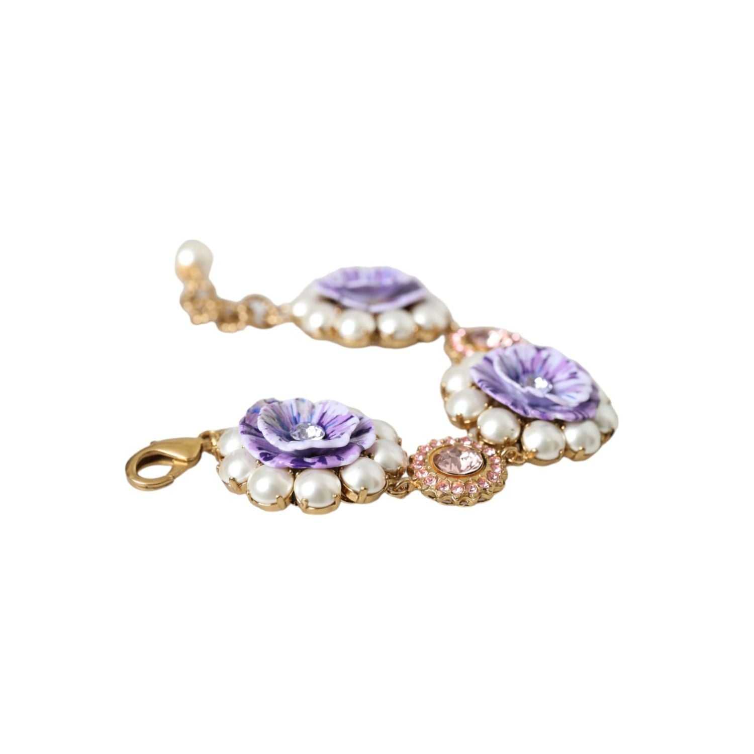 Dolce & Gabbana Gold FIORI BLOOMING Floral Baroque Crystals Bracelet