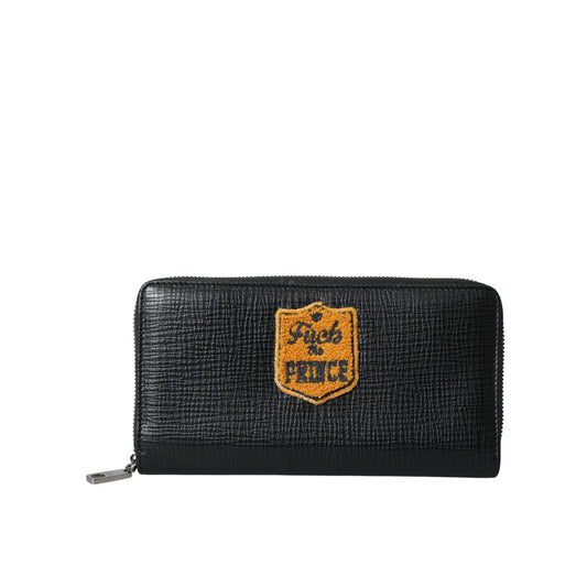 Dolce & Gabbana Black Leather Logo Patch Zip Around Continental Wallet BAG1511