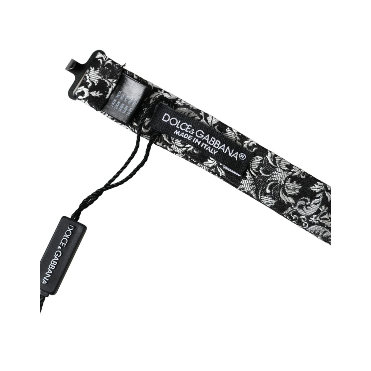 ربطة عنق قابلة للتعديل من دولتشي آند غابانا للرجال من الحرير الأسود المزهر