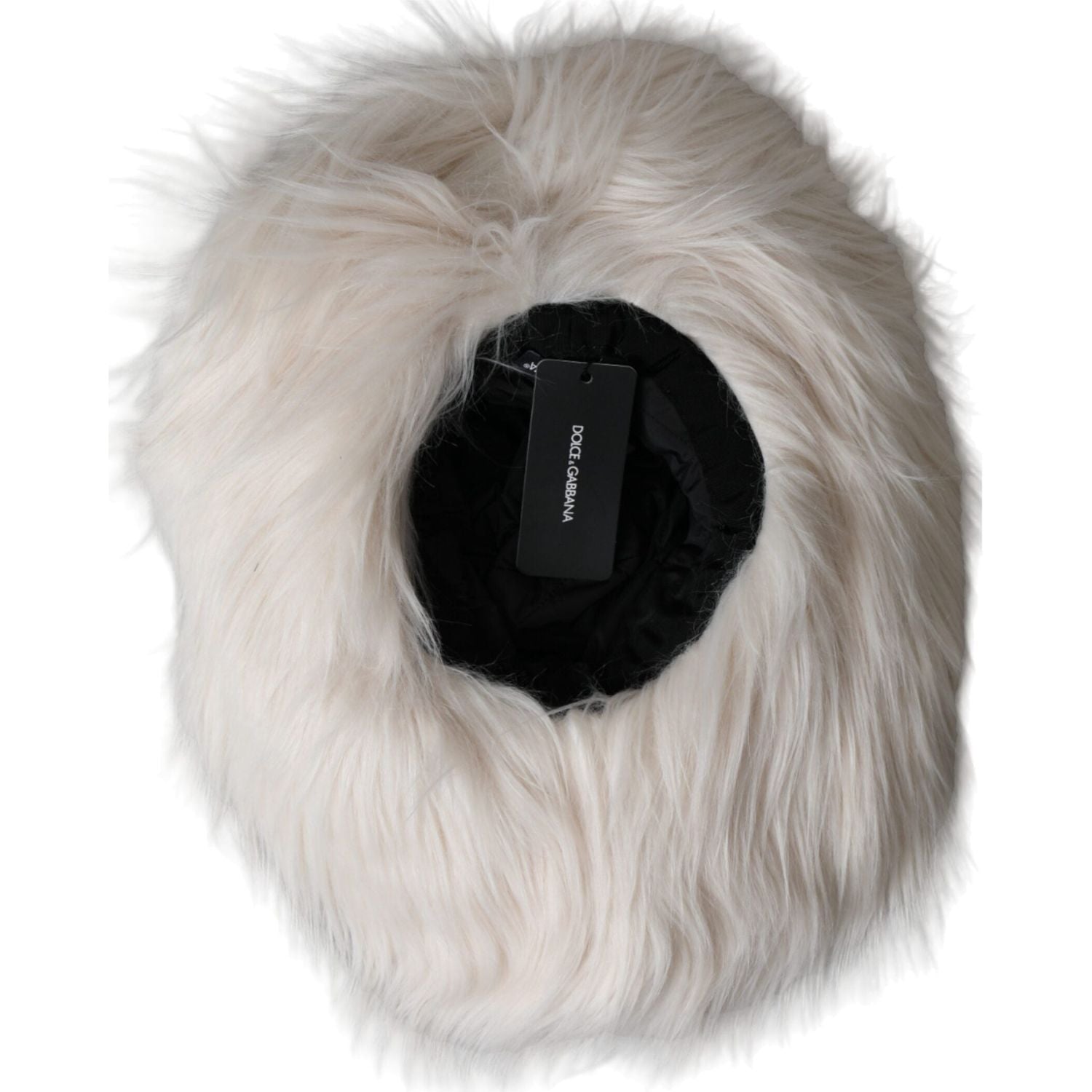 قبعة دلو نسائية من الفرو الأكريليكي باللون الأبيض من دولتشي آند غابانا