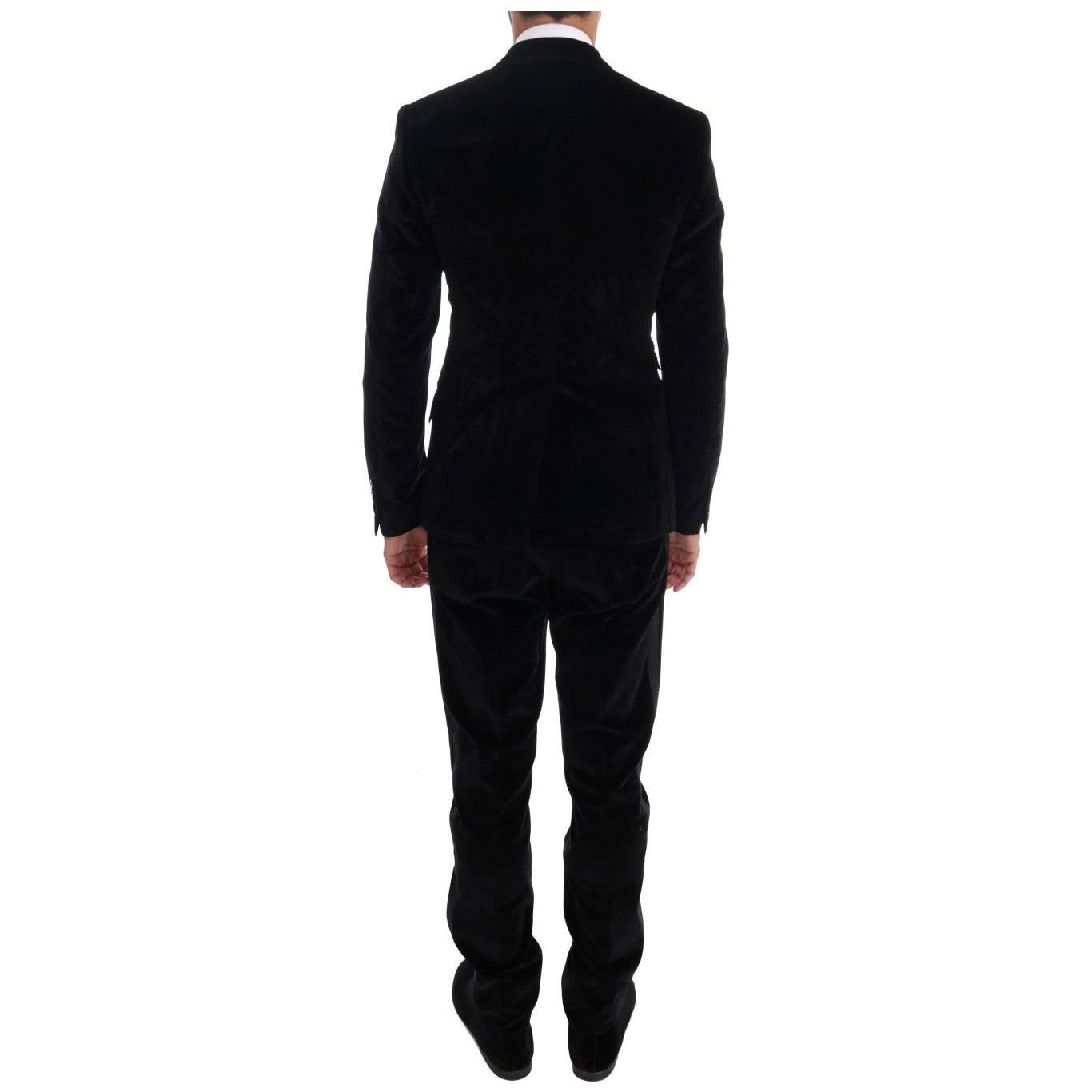 Dolce & Gabbana Black Velvet Slim Double Breasted Suit Suit