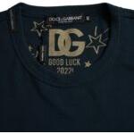 تي شيرت دولتشي آند غابانا قطني أزرق داكن بياقة دائرية وأكمام قصيرة