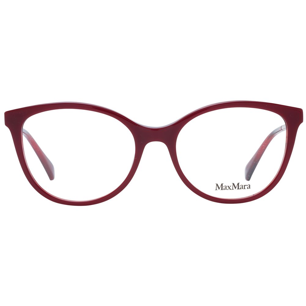 Max Mara Red Women Glasses Frame, red full-rim plastic, size 53-17-140, round style with demo lenses, includes branded case.