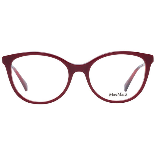 Max Mara Red Women Glasses Frame, red full-rim plastic, size 53-17-140, round style with demo lenses, includes branded case.