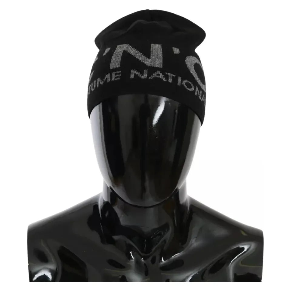 قبعة بيني من مزيج الصوف الأسود الوطني تحمل العلامة التجارية