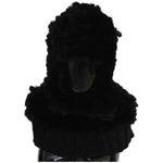 Dolce & Gabbana Black Silver Fox Fur Cashmere Hooded Scarf HAT70078