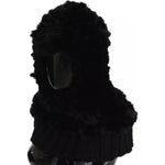 Dolce & Gabbana Black Silver Fox Fur Cashmere Hooded Scarf HAT70078