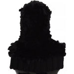 Dolce & Gabbana Black Silver Fox Fur Cashmere Hooded Scarf HAT70078
