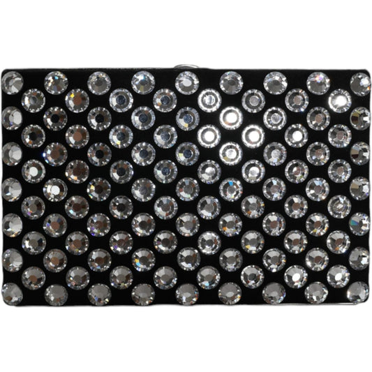 Dolce & Gabbana Black Velvet Crystal Clutch Evening Party Purse Bag BAG1585