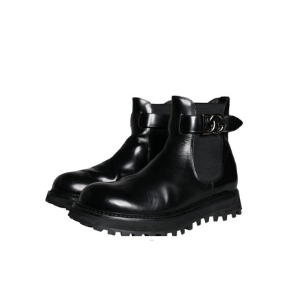 Dolce & Gabbana Black Belted DG Logo Men Chelsea Boots Shoes