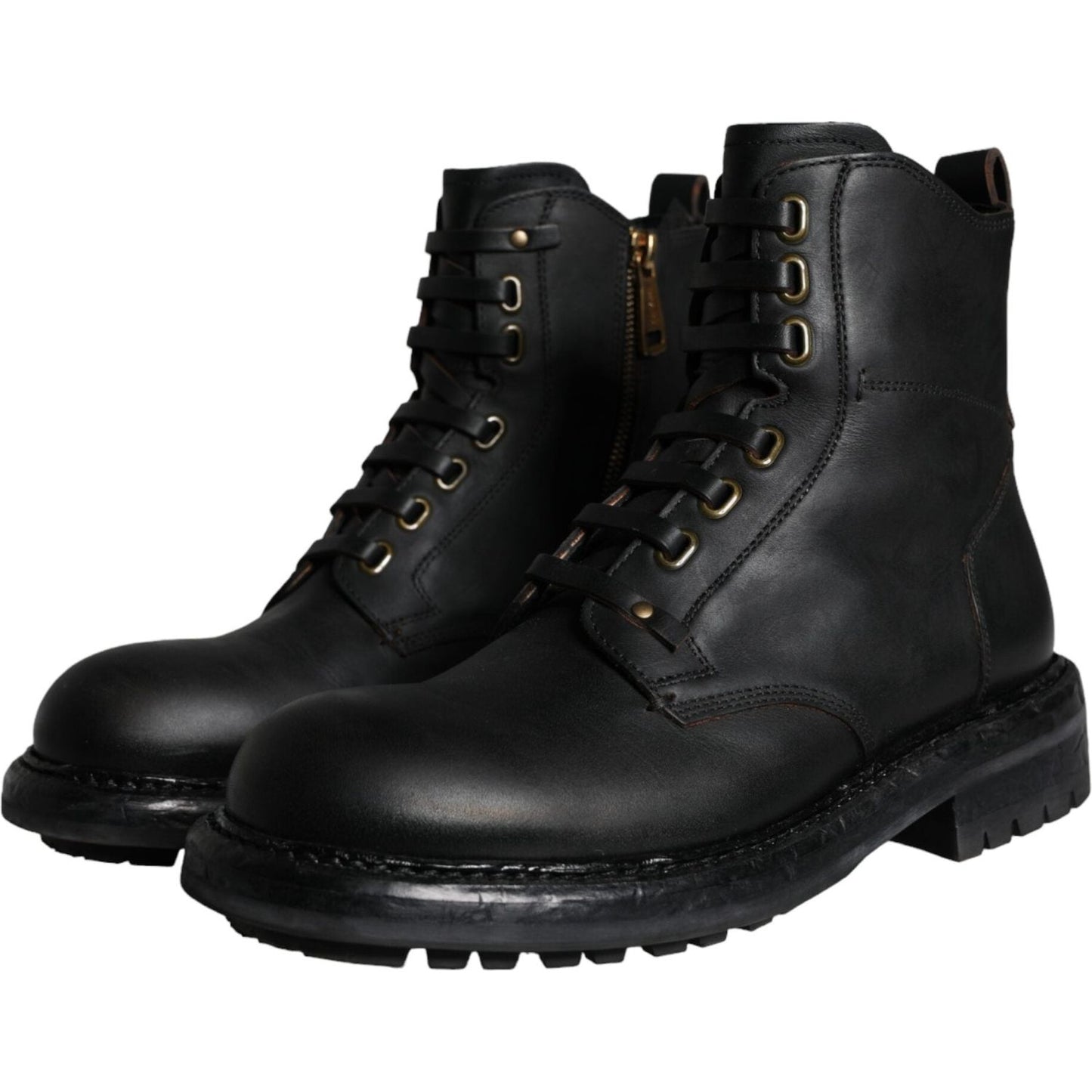 Dolce & Gabbana Black Lace Up Mid Calf Boots Men Shoes MV5870-40